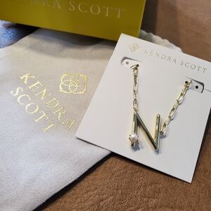 New Kendra Scott "N" Gold Initial Necklace Gift Pearl